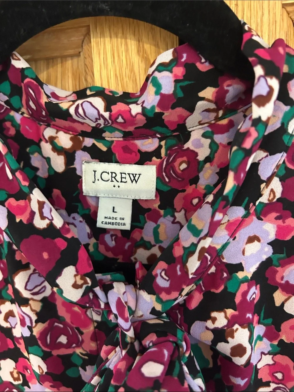 J. Crew Floral Tie-Neck Blouse in Burgundy, Pink, White
